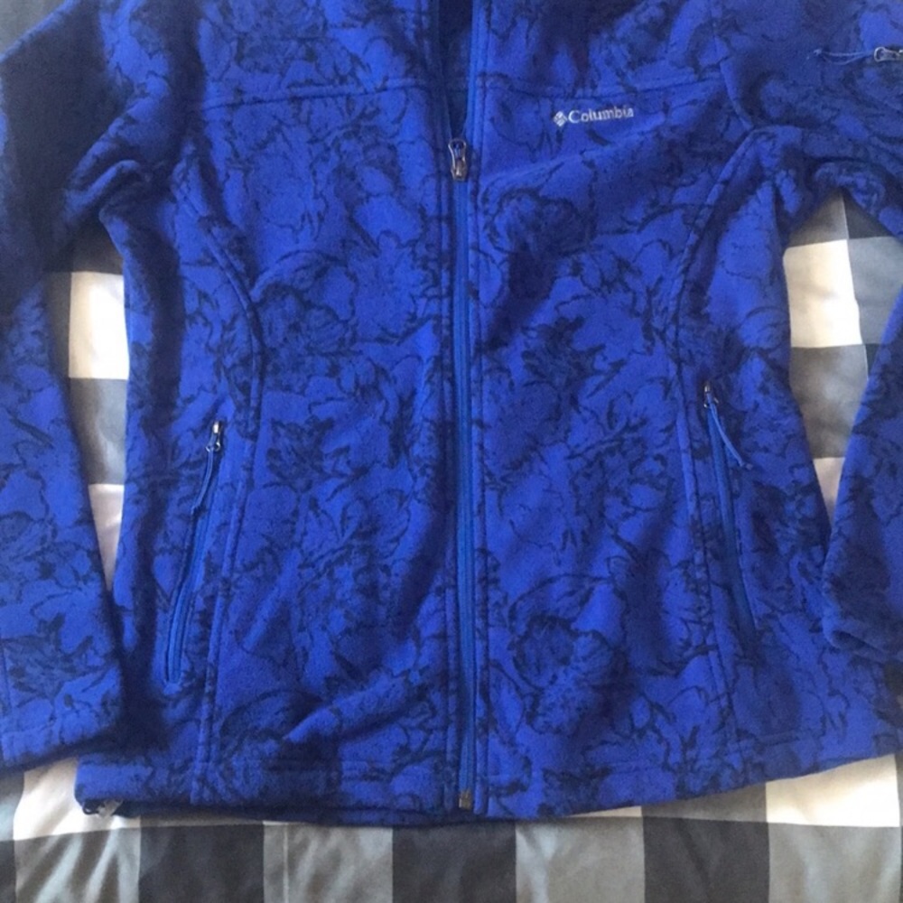 $70 Womens COLUMBIA Fast Trek Blue Black Floral Print Fleece Zip Up Jacket Sz M - Picture 13 of 16